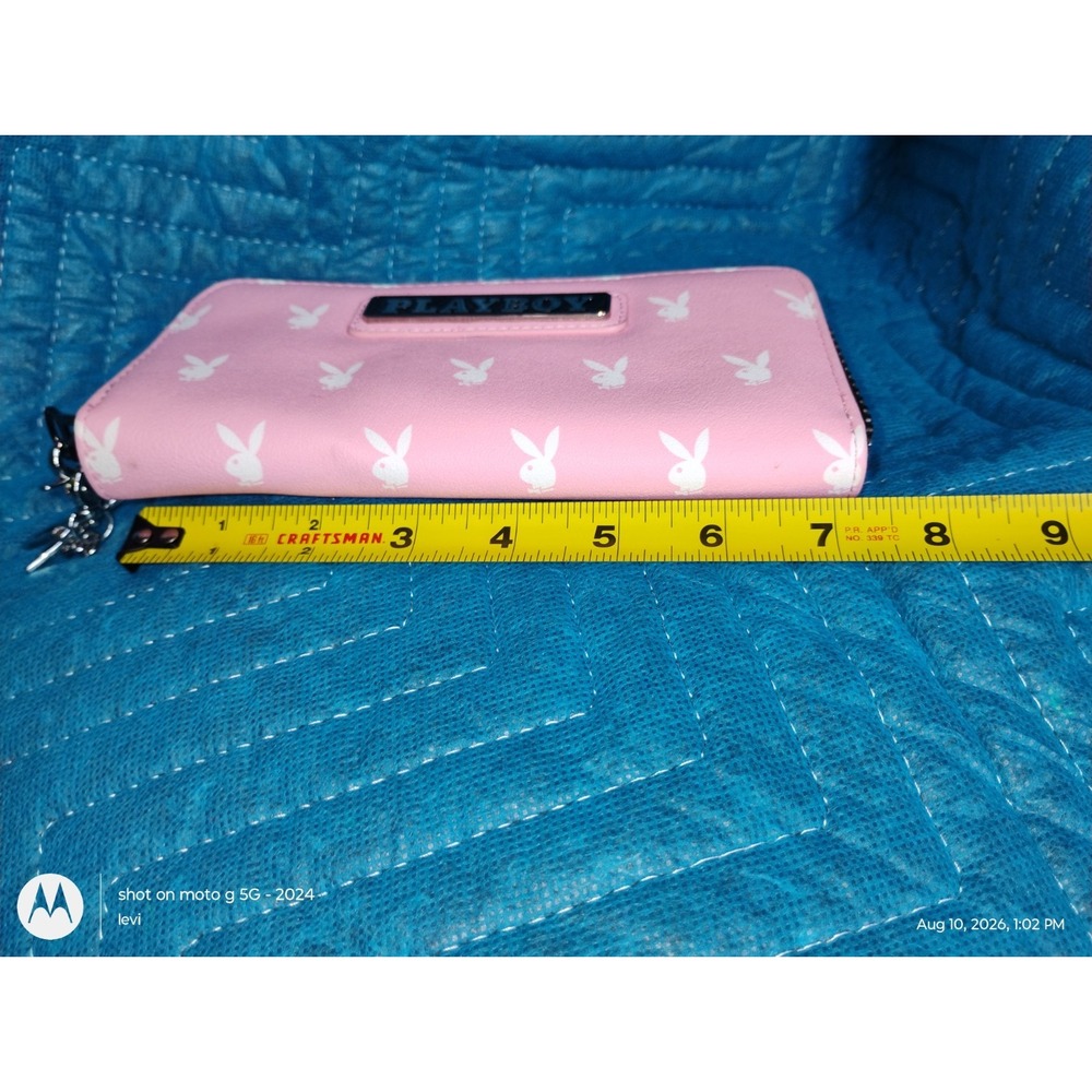 Playboy Womens Pink Bunny Logo Zip Around Wallet Faux Leather 8x4 - Picture 6 of 6
